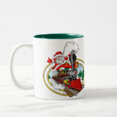 Weihnachtsmann reitet eine Dampf-Lokomotive Zweifarbige Tasse (Links)