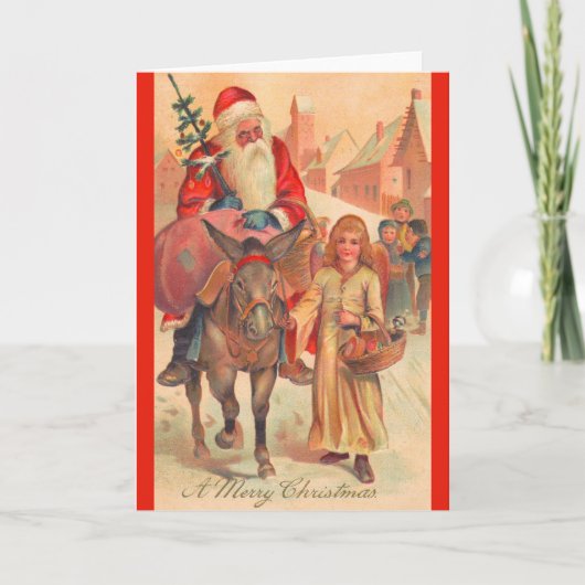 Weihnachtsmann reitet einen Esel Frohe Weihnachten (Vorderseite)