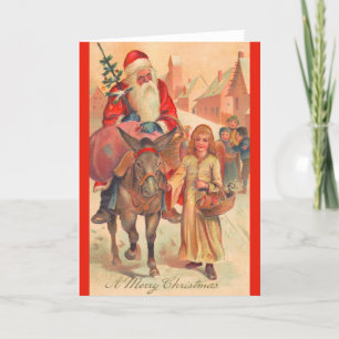 Weihnachtsmann reitet einen Esel Frohe Weihnachten
