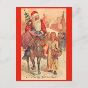 Weihnachtsmann reitet einen Esel Frohe Weihnachten Postkarte