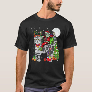 Weihnachtsmann reitet Rentier Scottish Fold Katze  T-Shirt