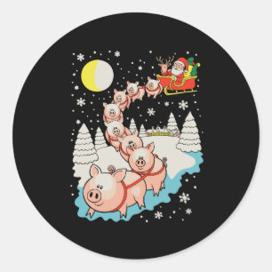 Weihnachtsmann reitet Schwein Hässliches Weihnacht Runder Aufkleber