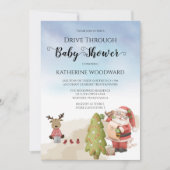 Weihnachtsmann | Rentier Drive Thru Kinderdusche Einladung (Vorderseite)