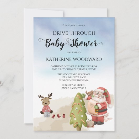 Weihnachtsmann | Rentier Drive Thru Kinderdusche Einladung (Vorderseite)
