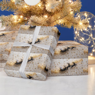  Weihnachtsmann Rentier Schlitten Gold Sterne Weih Geschenkpapier