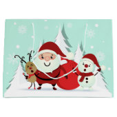 Weihnachtsmann, Rentier & Schneemann große Weihnac Geschenktüte (Vorderseite)
