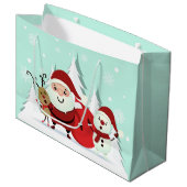 Weihnachtsmann, Rentier & Schneemann große Weihnac Geschenktüte (Vorderseite Schrägansicht)