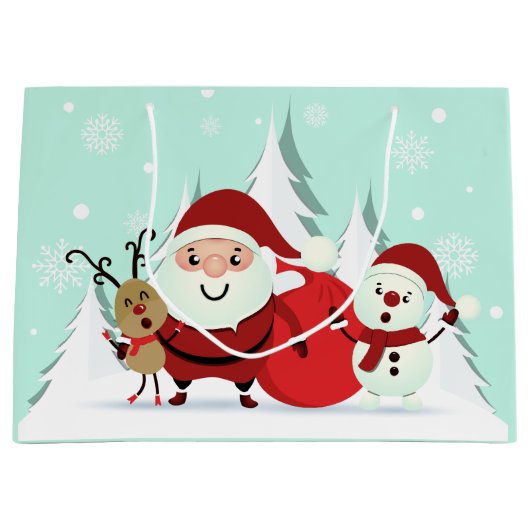 Weihnachtsmann, Rentier & Schneemann große Weihnac Große Geschenktüte (Vorderseite)