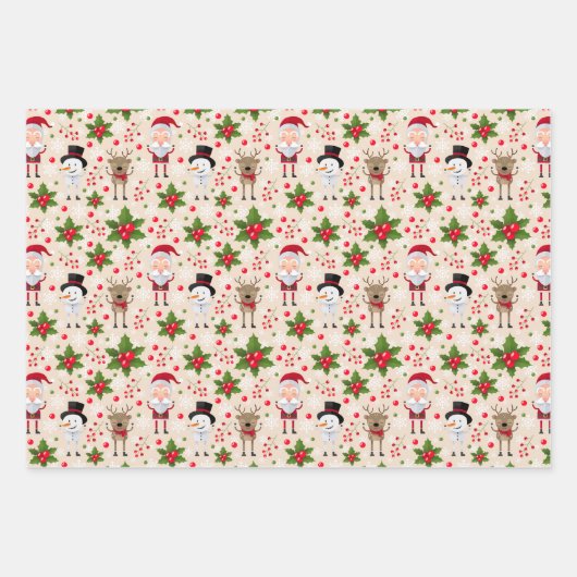 Weihnachtsmann-Rentier-Snowman-Weihnachtswrapping- Geschenkpapier Set (Vorderseite 2)