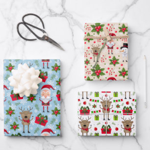 Weihnachtsmann-Rentier-Snowman-Weihnachtswrapping- Geschenkpapier Set
