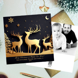Weihnachtsmann Rentier Trio Foto Feiertagskarte