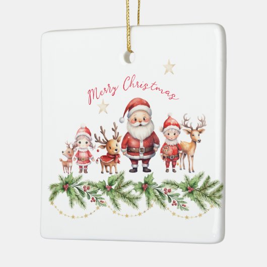 Weihnachtsmann, Rentier und Kinder Weihnachtsschmu Keramikornament (Links)