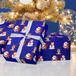 Weihnachtsmann, Rentier und Snowman X'mas Wrapping Geschenkpapier