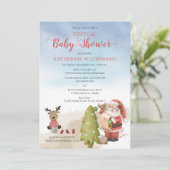 Weihnachtsmann | Rentier Virtual Baby Shower Inv Einladung (Stehend Vorderseite)