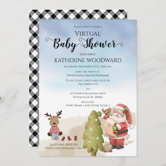 Weihnachtsmann | Rentier Virtual Baby Shower Inv Einladung (Vorne/Hinten)
