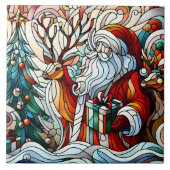 Weihnachtsmann, Rentiere und Geschenke von Bäumen Fliese (Vorderseite)