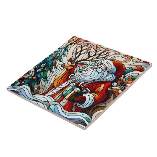 Weihnachtsmann, Rentiere und Geschenke von Bäumen Fliese (Seite)