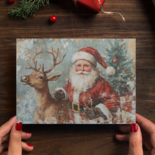 Weihnachtsmann Rentiere Vintage Decoupage Weihnach Postkarte