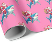 Weihnachtsmann Riding Hai Weihnachtsrosa Geschenkpapier (Rolleneckpunkt)