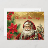 Weihnachtsmann, Rote Poinsettia Feiertagspostkarte (Vorne/Hinten)