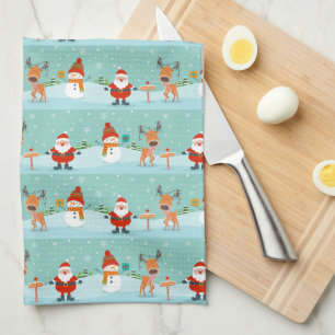 Weihnachtsmann, Rudolph und Schneemann Geschirrtuch