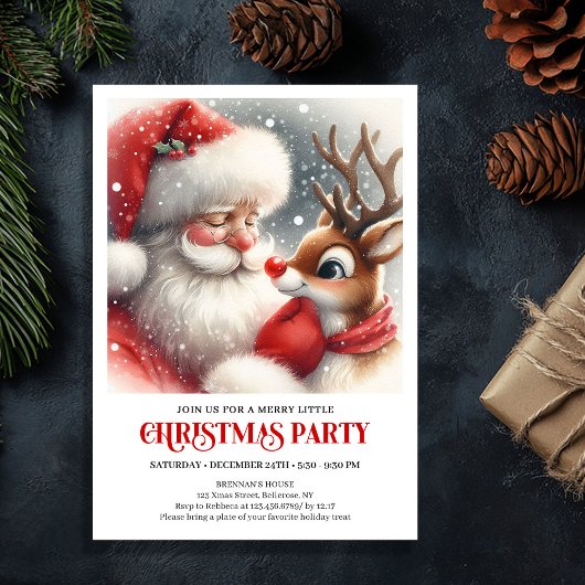 Weihnachtsmann Rudolph Winterparty Feier Einladung