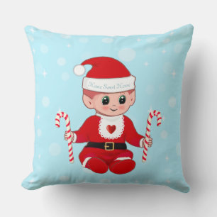 Weihnachtsmann Santa Baby & Candy Canes auf Hellbl Kissen