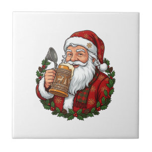 Weihnachtsmann Santa Claus hält Bierglas Fliese