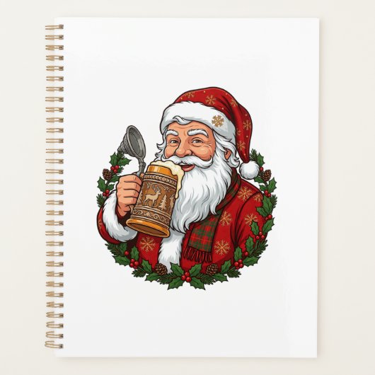 Weihnachtsmann Santa Claus hält Bierglas Planer (Vorderseite)
