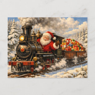 Weihnachtsmann Santa Claus im Vintage-Zug mit Gesc Feiertagspostkarte