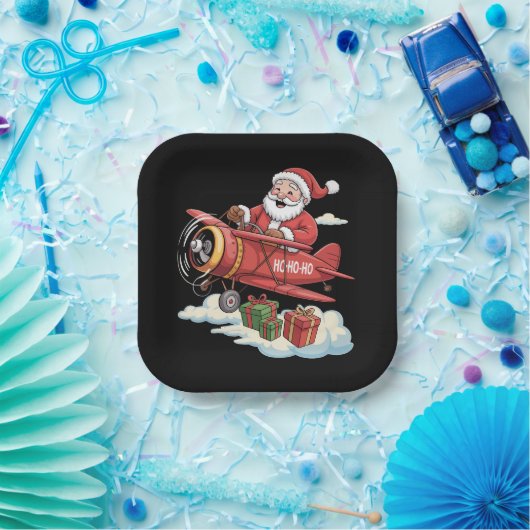 Weihnachtsmann Santa Claus Pilot Fliegendes Flugze Pappteller (Party)