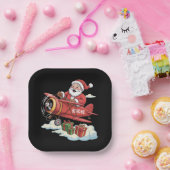 Weihnachtsmann Santa Claus Pilot Fliegendes Flugze Pappteller (Party)