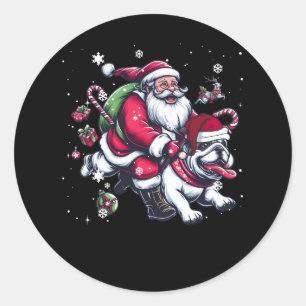 Weihnachtsmann Santa Claus reitet auf einer englis Runder Aufkleber