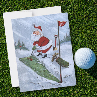 Weihnachtsmann Santa Golfen im Vintage Stil Feiertagskarte