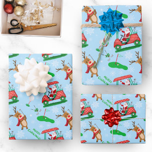 Weihnachtsmann Santa Golfen mit Rentier Muster Geschenkpapier Set