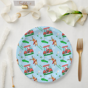 Weihnachtsmann Santa Golfen mit Rentier-Muster  Pappteller