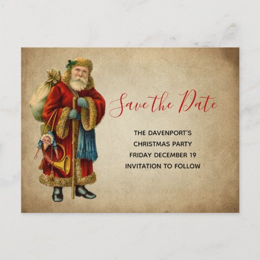 Weihnachtsmann Save the Date Einladungspostkarte (Vorderseite)