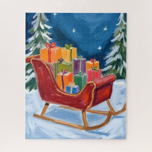 Weihnachtsmann-Schlitten Frohe Weihnachten Puzzle