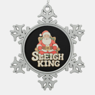 Weihnachtsmann Schlitten König Thron Weihnachten X Schneeflocken Zinn-Ornament