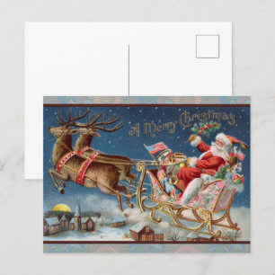 Weihnachtsmann-Schlitten mit Rentieren am Heiligen Postkarte