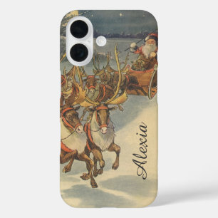 Weihnachtsmann-Schlitten mit Rentieren im Vintage- iPhone 16 Hülle