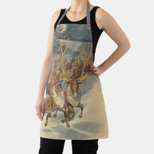 Weihnachtsmann-Schlitten mit Rentieren im Vintage- Schürze