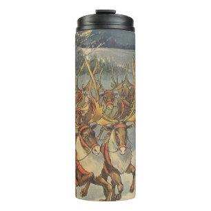 Weihnachtsmann-Schlitten mit Rentieren im Vintage- Thermosbecher