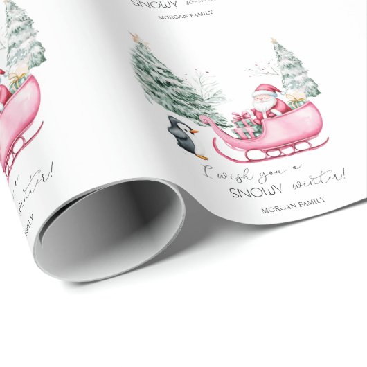 Weihnachtsmann, Schlitten, Pinguin, Wald Geschenkpapier (Rolleneckpunkt)