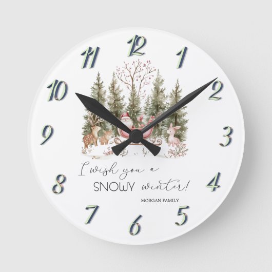 Weihnachtsmann, Schlitten, präsentiert Weihnachten Runde Wanduhr (Vorderseite)