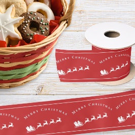 Weihnachtsmann-Schlitten-Rentier-elegantes-rot-Chr Satinband