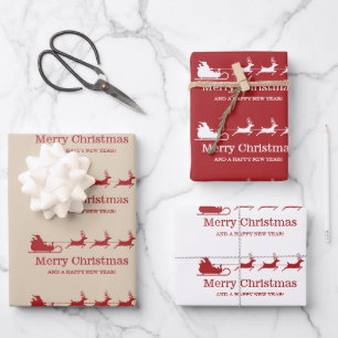 Weihnachtsmann-Schlitten und Rentiere & Benutzerde Geschenkpapier Set
