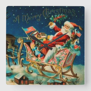 Weihnachtsmann-Schlitten Weihnachten Feiertag im V Quadratische Wanduhr