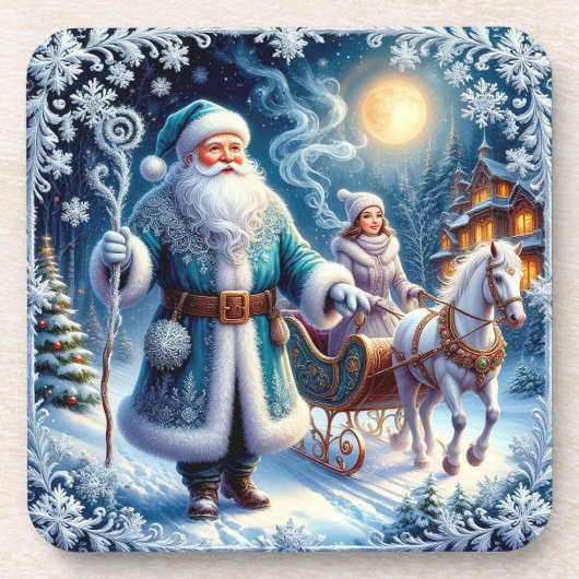 Weihnachtsmann, Schlittenfahrt und gemütliche Weih Getränkeuntersetzer (Vorderseite)