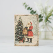 Weihnachtsmann, Schnee und Baum Feiertagspostkarte (Stehend Vorderseite)
